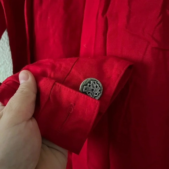 Red Rough Rider by Circle T Cowboy Shirt with Multicolor Beading- Size Medium - Picture 6 of 6